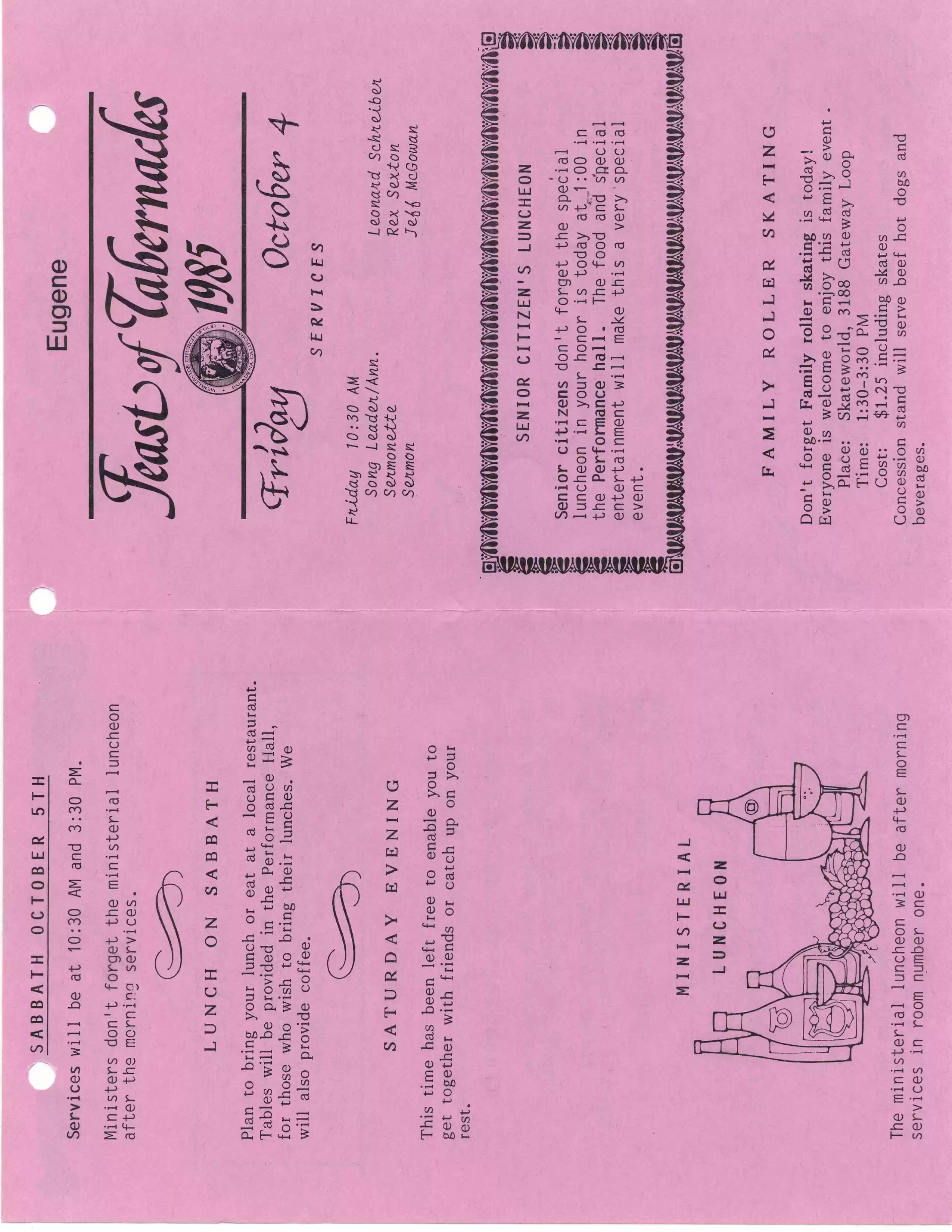 Eugene FT bulletin 10-4-85, pg1
